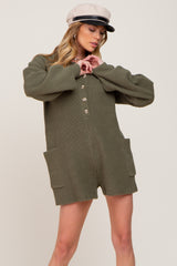 Olive Button Down Maternity Sweater Romper