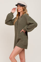 Olive Button Down Sweater Romper