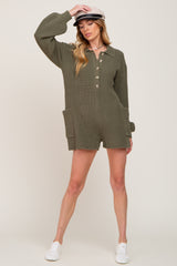 Olive Button Down Sweater Romper