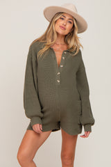 Olive Button Down Maternity Sweater Romper