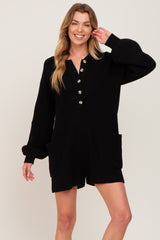 Black Button Down Maternity Sweater Romper