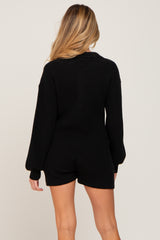 Black Button Down Maternity Sweater Romper