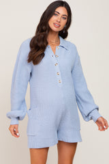 Light Blue Button Down Maternity Sweater Romper