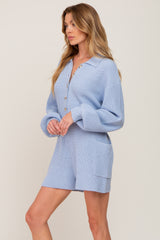 Light Blue Button Down Sweater Romper