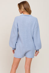 Light Blue Button Down Sweater Romper