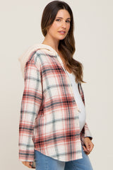 Rust Plaid Hooded Maternity Shirt Jacket