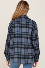 Blue Plaid Front Pocket Maternity Shacket