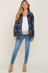 Blue Plaid Front Pocket Maternity Shacket