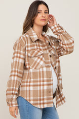 Light Mocha Plaid Front Pocket Maternity Shacket