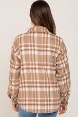 Light Mocha Plaid Front Pocket Maternity Shacket