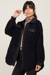 Black Contrast Oversized Sherpa Coat