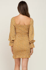 Yellow Ditsy Floral Smocked Long Sleeve Maternity Mini Dress