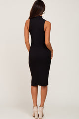 Black Ribbed Mock Neck Dress