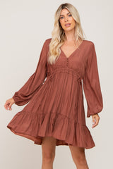 Rust V-Neck Cinched Maternity Dress