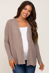 Mocha Waffle Knit Button Down Maternity Top