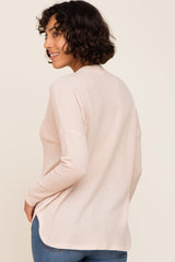 Beige Waffle Knit Button Down Top