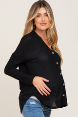 Black Waffle Knit Button Down Maternity Top