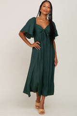 Hunter Green Front Tie Ruffle Sleeve Midi Dress