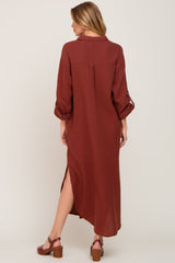 Rust Button Down 3/4 Sleeve Midi Dress