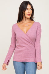 Mauve Ribbed Long Sleeve Wrap Nursing Top