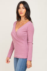 Mauve Ribbed Long Sleeve Wrap Nursing Top