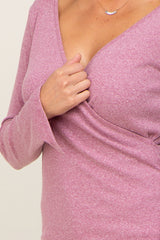 Mauve Ribbed Long Sleeve Wrap Nursing Top