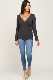 Charcoal Ribbed Long Sleeve Wrap Nursing Top