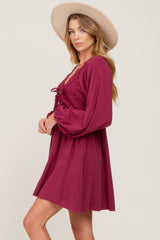 Burgundy Crochet Lace Button Front Dress