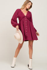 Burgundy Crochet Lace Button Front Dress