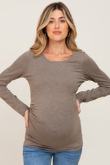 Mocha Ruched Side Long Sleeve Maternity Top