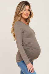 Mocha Ruched Side Long Sleeve Maternity Top