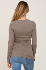 Mocha Ruched Side Long Sleeve Maternity Top