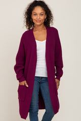 Plum Pocketed Knit Maternity Cardigan