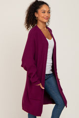 Plum Pocketed Knit Cardigan