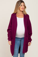 Plum Pocketed Knit Maternity Cardigan