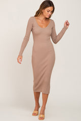 Mocha Knit Ribbed Maternity Midi Dress