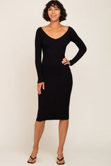 Black Knit Ribbed Midi Dress