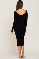 Black Knit Ribbed Maternity Midi Dress