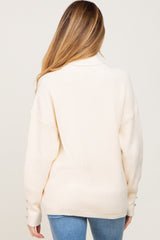 Cream Button Accent Turtleneck Maternity Sweater