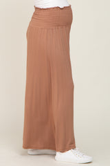 Mocha Smocked Wide Leg Maternity Pants