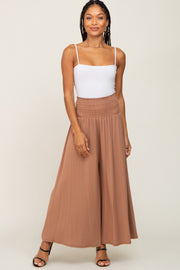 Mocha Smocked Wide Leg Pants