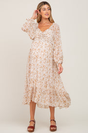 Ivory Floral Chiffon Ruffle Maternity Maxi Dress