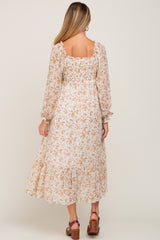 Ivory Floral Chiffon Ruffle Maternity Maxi Dress