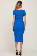 Royal Blue Ribbed Maternity Midi Dress