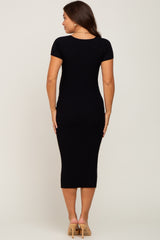 Black Ribbed Maternity Midi Dress