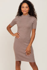 Mocha Ribbed Mock Neck Dress