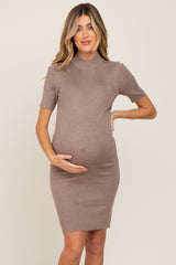 Mocha Ribbed Mock Neck Maternity Dress