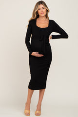 Black Basic Square Neck Maternity Midi Dress