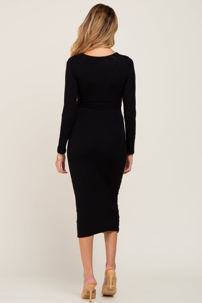 Black Basic Square Neck Maternity Midi Dress – PinkBlush