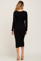 Black Basic Square Neck Maternity Midi Dress